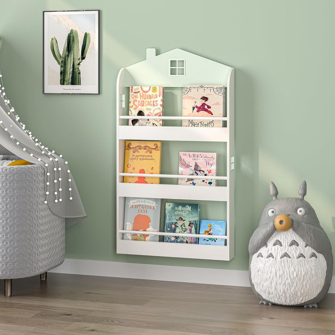 [en.casa] Kinder Bücherregal Vipsali Kinderregal in Hausoptik mit 3 offenen Fächern Spielzeug Aufbew