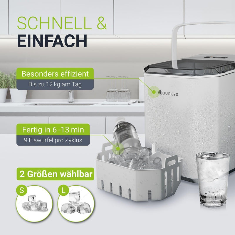 Juskys Eiswürfelmaschine IceOracle - Cocktail Eiswürfel in 6-13 min - Mini Eiswürfelbereiter für 12