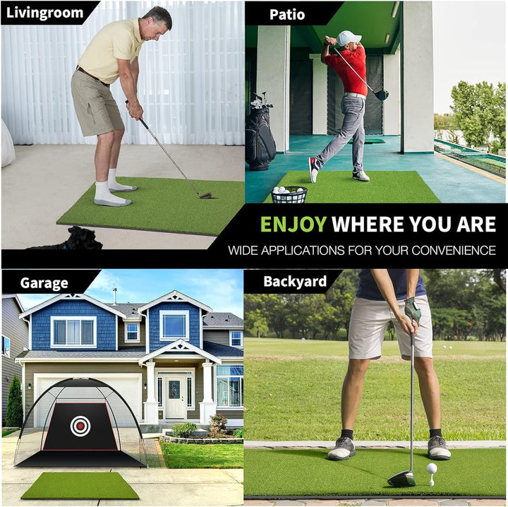 Golf Abschlagmatte 150 x 117 cm, 6 Abschlagpositionen, Kunstrasen, Grün, Faltbar, Ideal für Indoor u