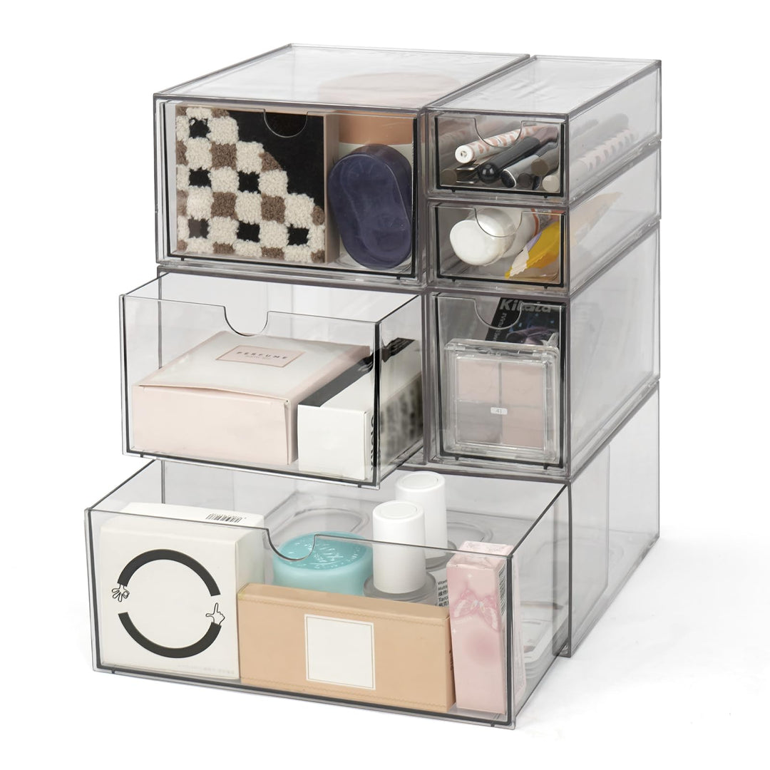 Acryl Schreibtisch Organizer mit 6-Schubladen, Make up Organizer Kunststoff, 23x16,5x28,5 cm, Klare