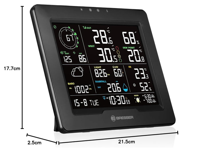 Bresser WLAN Wetterstation 8-in-1 mit Aussensensor, WBGT-Hitzestress-Index, UV, Regen, Wind, Licht,
