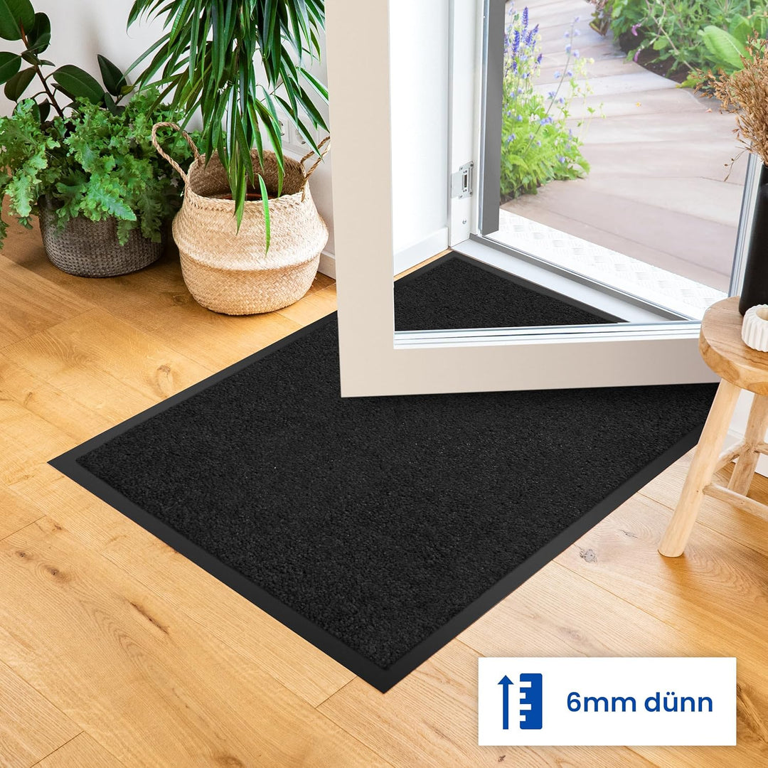 Hochwertige Fussmatte Schwarz 90x120 gross für Innen & Aussen - Schmutzfangmatte rutschfest, waschba