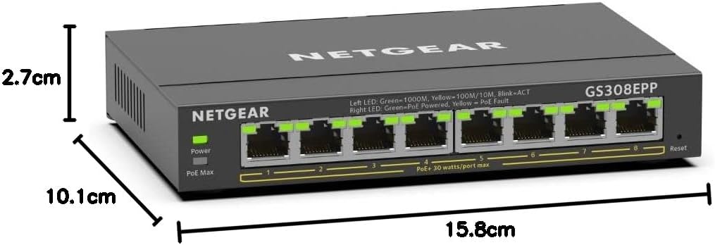 NETGEAR GS308EPP PoE Switch 8 Port Gigabit Ethernet LAN Switch PoE+ 123W Plus (Managed Netzwerk Swit
