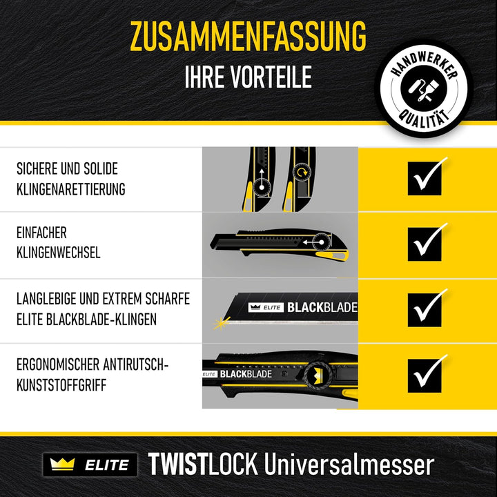 3x ELITE TWISTLOCK Universalmesser-Set inkl. 13x BLACKBLADE-Ersatzklingen – Vielseitiges Teppichmess