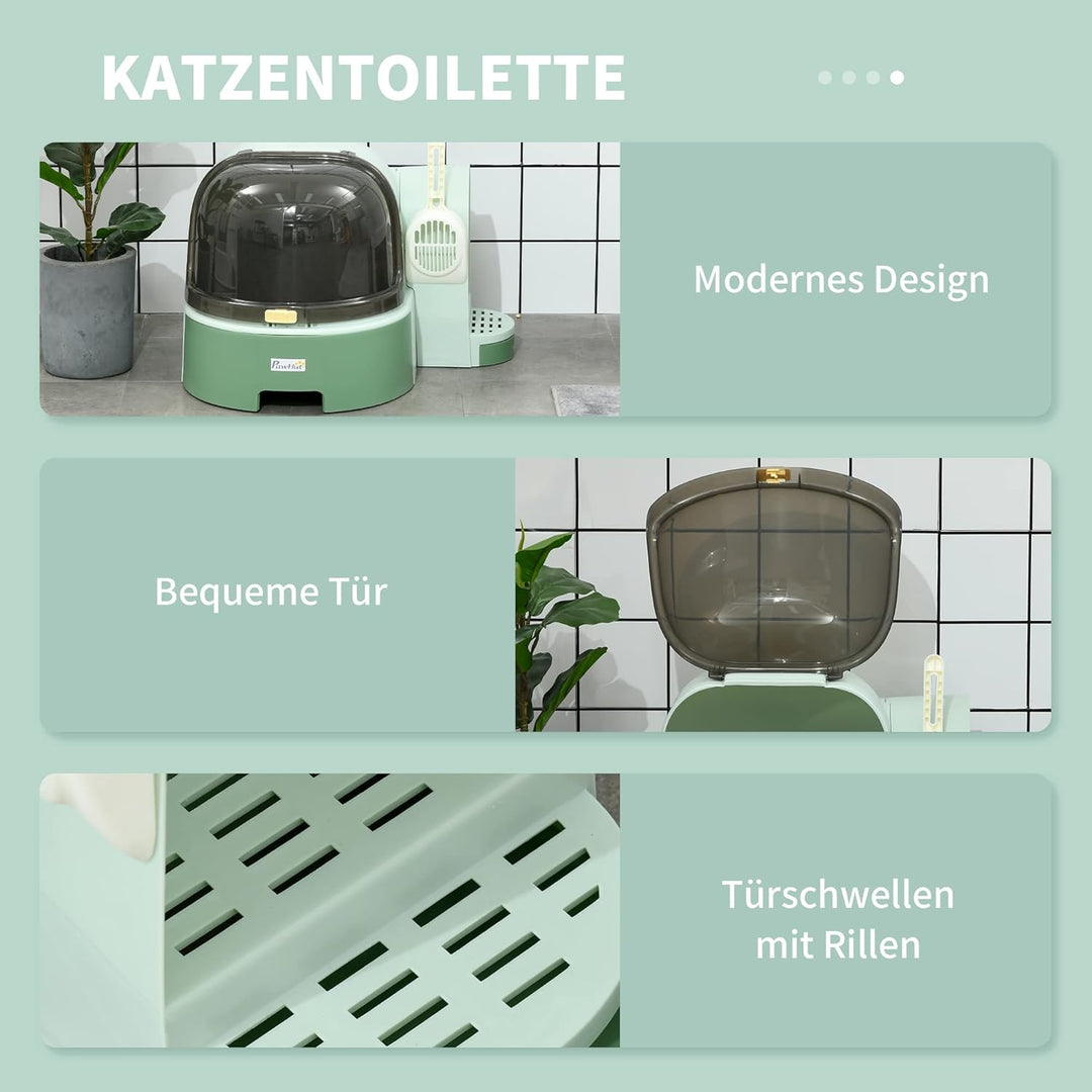PawHut Katzentoilette, Katzenhaus, Katzenklo inklusive Schaufel, 2 Herausziehbarer Bodenwannen, Haub
