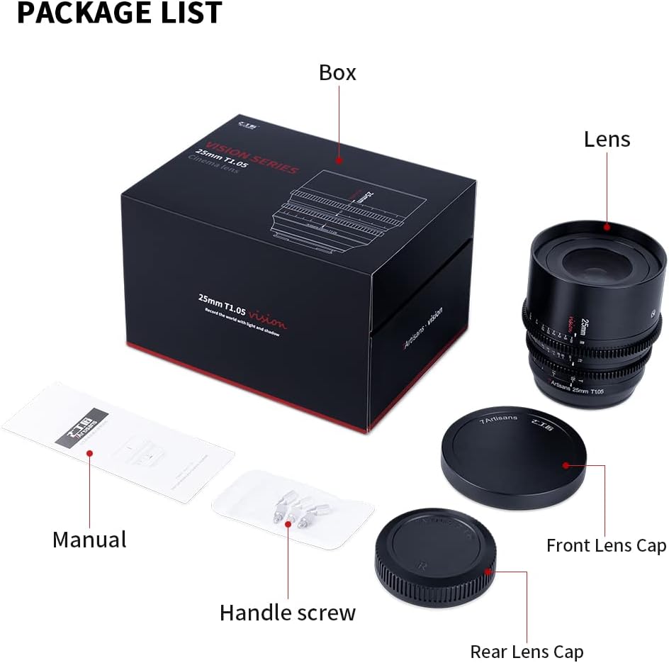 7artisans 25 mm T1.05 Cine Objektiv mit grosser Blende, manueller Fokus, geringe Verzerrung, Mini-Ki