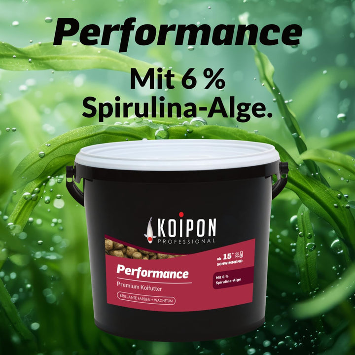 KOIPON Performance 4 kg Koifutter Sommer für Farbe, schwimmend, 6% Spirulina, Teichfutter 6 mm Pelle