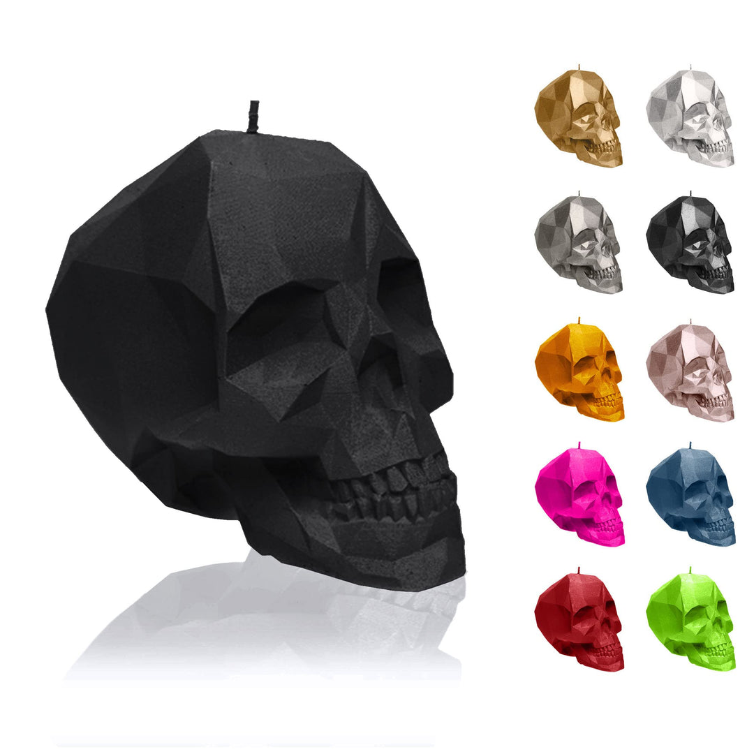 Candellana Kerze Kleiner Schädel Low Poly | Höhe: 12 cm | Schwarz | Totenkopf | Handgefertigt in der