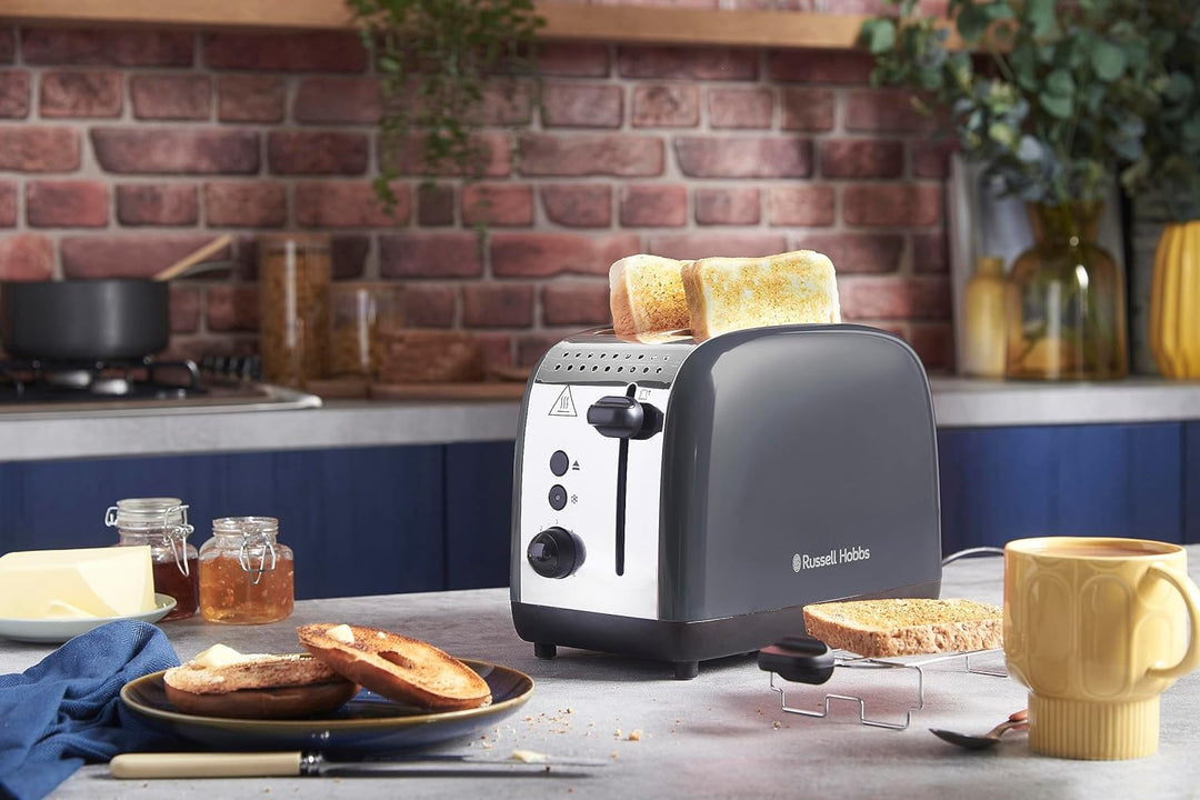 Russell Hobbs Toaster [für 2 Scheiben] Colours Plus Edelstahl Grau (extra breite Toastschlitze, inkl
