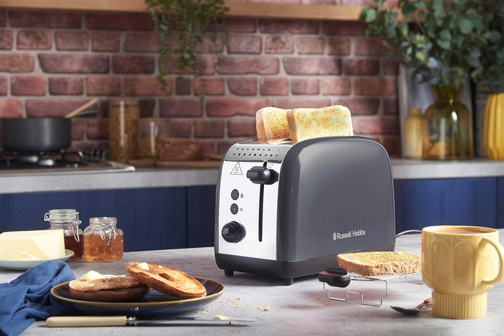 Russell Hobbs Toaster [für 2 Scheiben] Colours Plus Edelstahl Grau (extra breite Toastschlitze, inkl