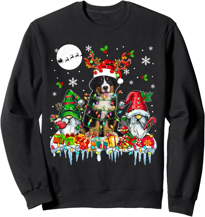 Santa Reindeer Bernese Mountain Couple Gnomes Christmas Sweatshirt