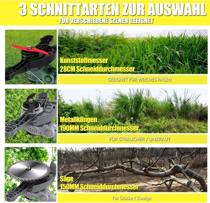 28CM Akku-Rasentrimmer, (2 x 21V 4.0A Akku und schnelles Ladegerät, Hilfsgleitrad, Trimmrad, Teleslo