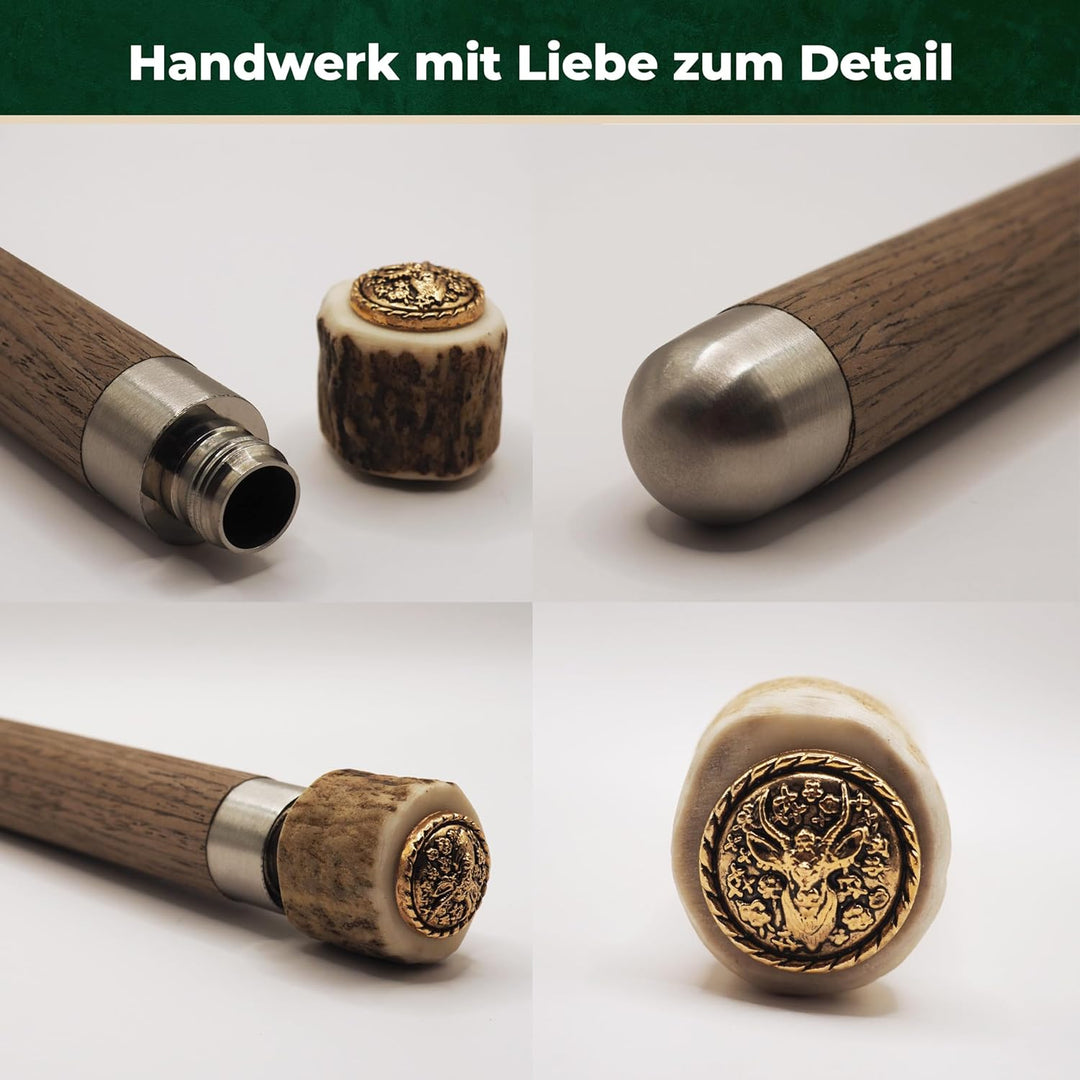 Flachmann mit echtem Hirschgeweih Deckel - 4cl Füllmenge, passt in Lederhose - Oktoberfest Gadget -