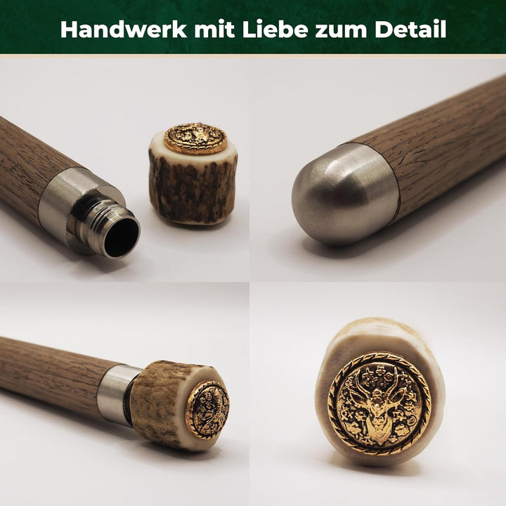 Flachmann mit echtem Hirschgeweih Deckel - 4cl Füllmenge, passt in Lederhose - Oktoberfest Gadget -