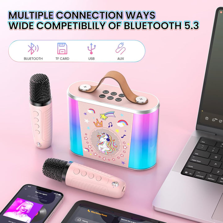PKBD Karaoke Maschine für Kinder,Mini Karaoke Maschine mit 2 Mikrofonen, Tragbarer Bluetooth-Lautspr