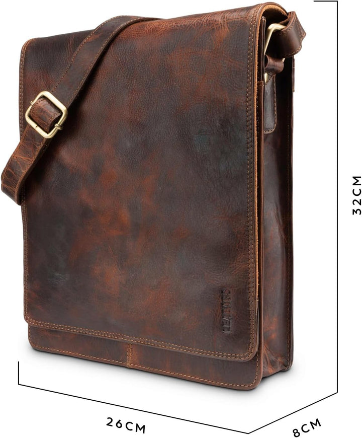 LEABAGS Leder Messenger Bag, London Vintage Herren Umhängetaschen, Echtleder Aktentasche Laptoptasch