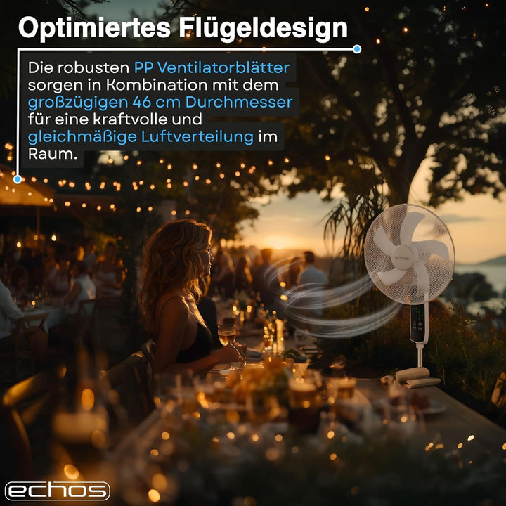 Echos® Standventilator Ø43cm kraftvoller Ventilator sehr leise energiesparend hoher Luftdurchsatz 3