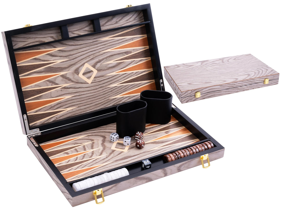 Engelhart- 250542 - Luxus-Backgammon 15 Zoll – Ebenholzfurnier lackiert – grau 15 Zoll Ebenholzgrau,