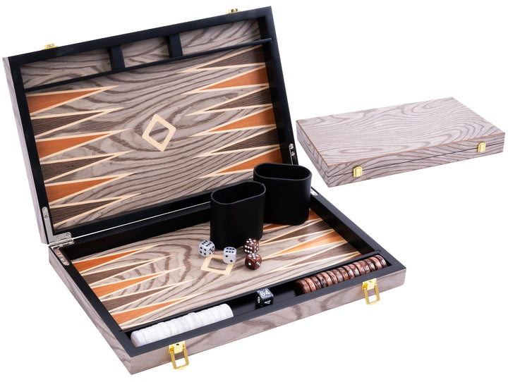 Engelhart- 250542 - Luxus-Backgammon 15 Zoll – Ebenholzfurnier lackiert – grau 15 Zoll Ebenholzgrau,