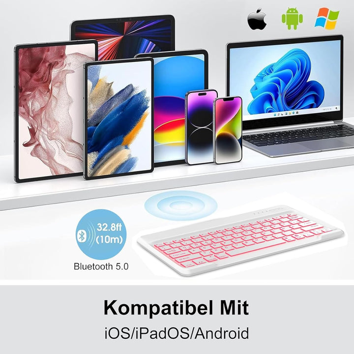 Für ab 12" grosse Tablets Tastaturhülle mit Beleuchtung QWERTZ | Kompatible Android, iPadOS, Windows