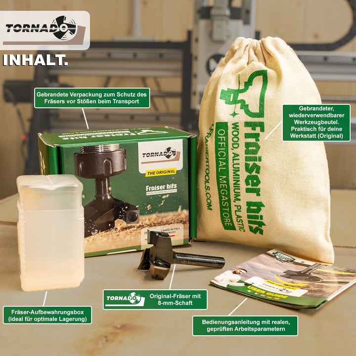 TORNADO Fraiser Planfräser 8mm schaft für Holz Durchmesser 35 mm mit 3 austauschbaren Hartmetallmess