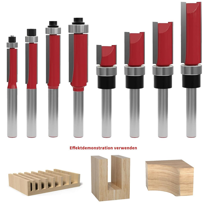 27 Stück 8mm Schaft Bündigfräser-Set, mit Schlagmagnet-Bits, Lager, Schraubenschlüssel, 8mm Schaftfr