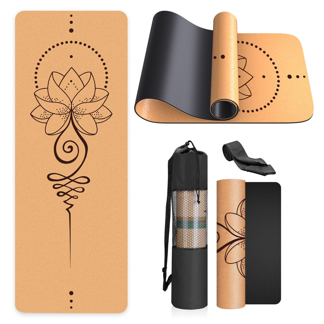Yogamatte-Kork, Rutschfest, Einzigartiges Design, Extradick Natürlicher Kork, TPE Fitness-Trainingsm