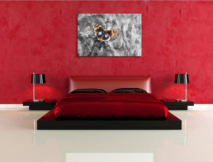 süsser Schmetterling auf Grashalm schwarz/weiss Deluxe Format: 100x70 cm auf Leinwand, XXL riesige B