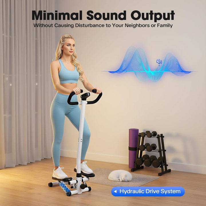 Stepper mit Griff, Fitness Heimtrainer mit LCD-Schirm, Handgriff und 90cm Widerstandsbandes, für Bei