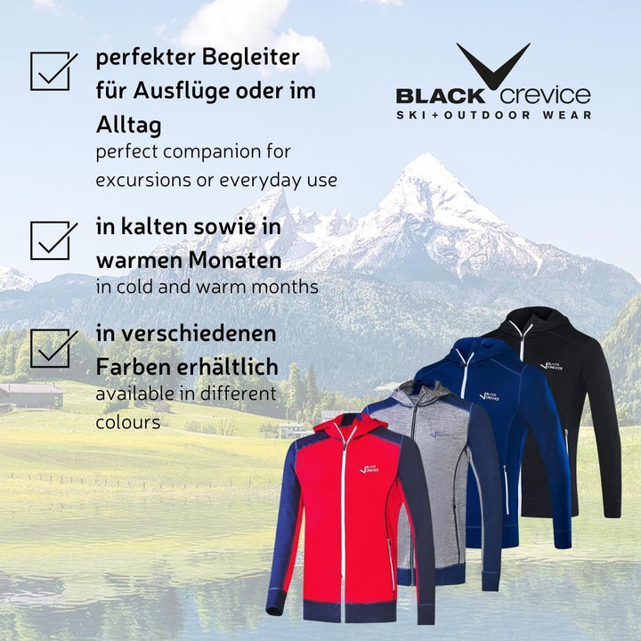 Black Crevice Herren Merino Kapuzenjacke I Hochwertige Merino-Jacke I Jacke für Herren aus 70% Merin