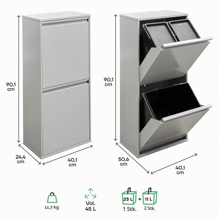 ARREGUI Basic CR402-B Mülltrennsystem aus Stahl | 3 Fächer Mülleimer für die Küche | 3 Fach Abfallei