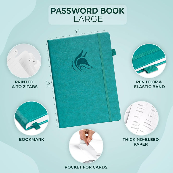 Clever Fox Passwortbuch mit Registerkarten - Adress- und Passwort-Organisationsbuch mit alphabetisch