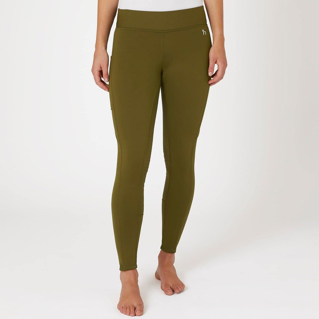 HORZE Damen Thermoreitleggings Active mit Handytasche, Winterreithose, Thermo Reithose Damen 34 Oliv
