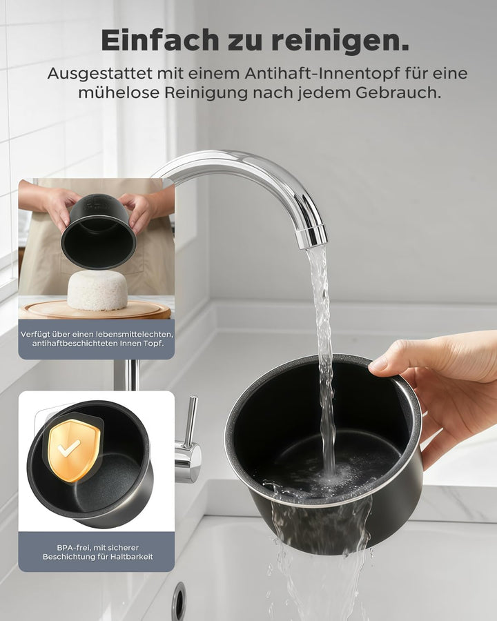 Bear Reiskocher 2-Tassen ungekocht, Multifunktioneller 300W Elektrischer Rice Cooker mit Warmhaltefu