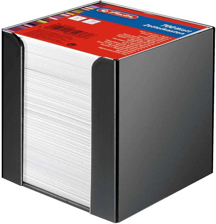 Herlitz Zettelkasten 9x9x9cm mit 700 Blatt weiss gefüllt (Schwarz, Zettelkasten + 2 Ersatzzettelblöc