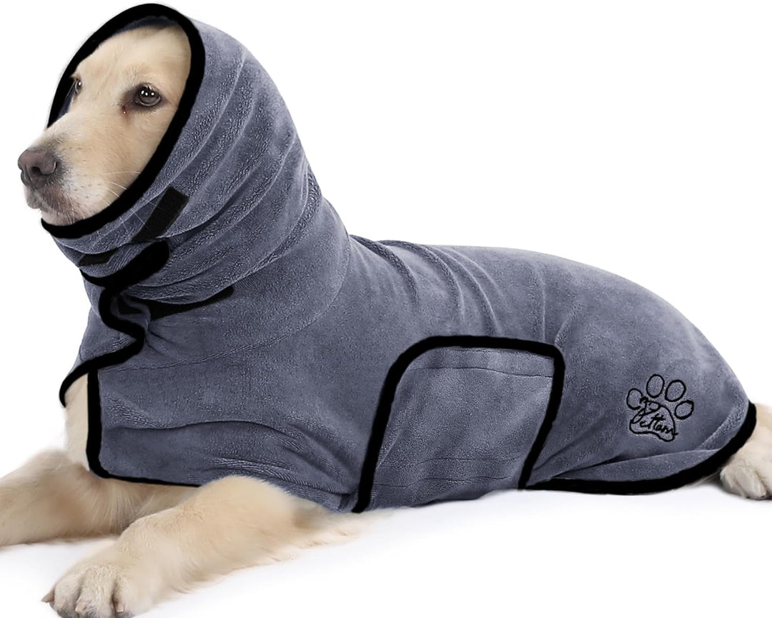 PETTOM Hundebademantel, Bademantel Hund mit Hohem Kragen, Hundebademantel für Grosse Mittelgrosse un
