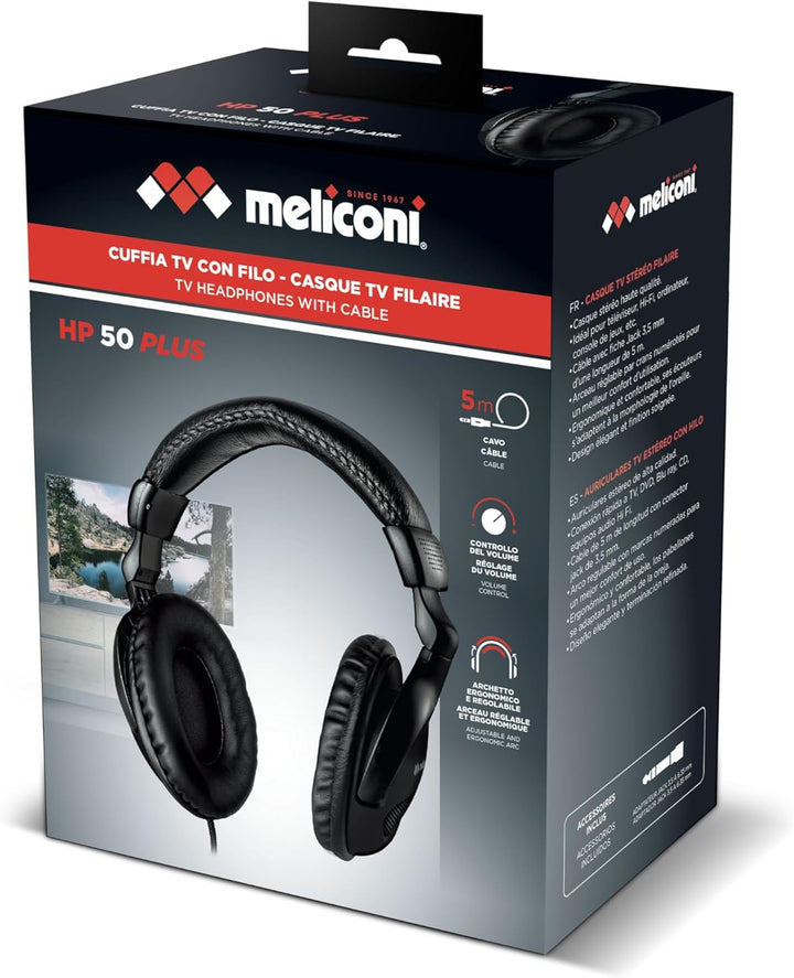 Meliconi | HP 50 Plus - Kopfhörer mit Audiokabel 5 m (3,5-mm-Klinkenstecker) ideal für TV