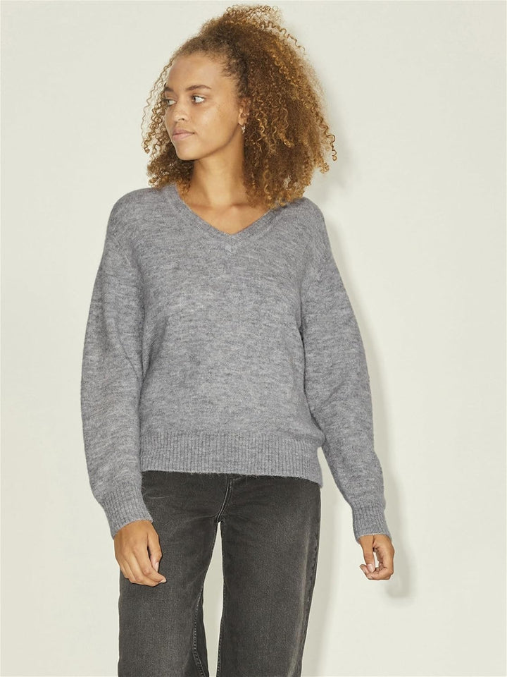 Jack & Jones Women's JJXX JXNANA LS Upgrade V-Neck Knit NOOS Pullover XL Grey Melange, XL Grey Melan