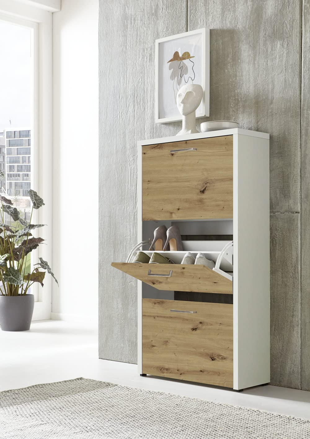 BMG Möbel Schuhkipper »Siena« (Schuhschrank Schuhregal Schrank Garderobe, 3 Klappen), Metallgriffe,