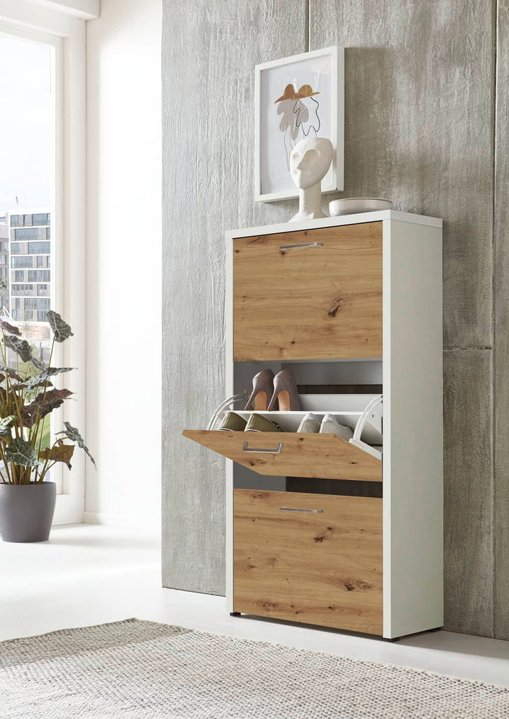 BMG Möbel Schuhkipper »Siena« (Schuhschrank Schuhregal Schrank Garderobe, 3 Klappen), Metallgriffe,