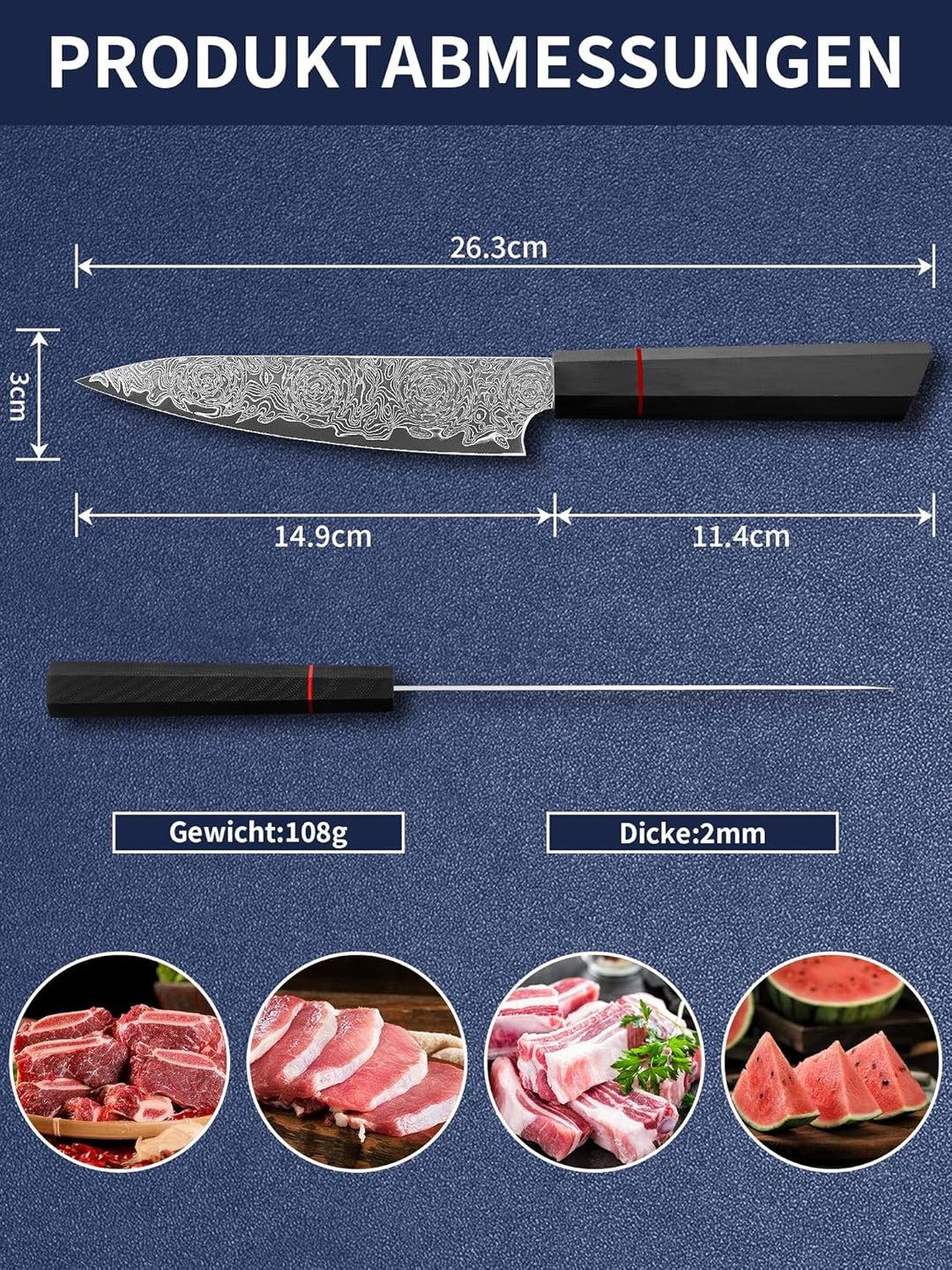 Plys Damastmesser Scharf Obstmesser Klein: Japanische Damast Schälmesser - Profi, Schwarz Holzgriff