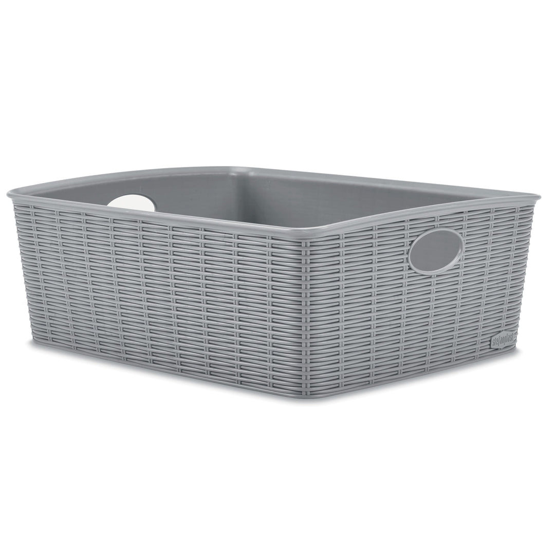 6x Aufbewahrungskörbchen 12 cm hoch GRAU Rattan-Optik- 35x28x12cm DINA4 - Ordnungskorb Ordnungsbox S