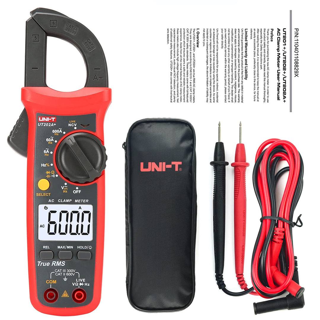UNI-T UT202A+ Digital clamp meter 6000 Counts Auto Range True RMS Backlight NCV Multimeter, UT202A+