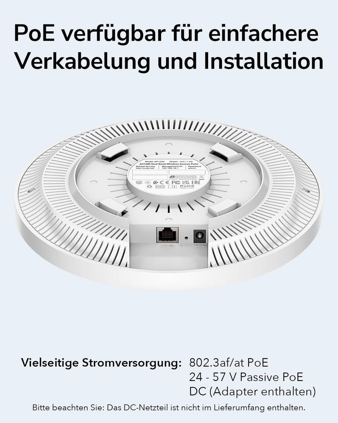 Cudy AC1200 Gigabit Wireless Access Point, Gigabit RJ45, Business-WLAN-Lösung mit Mesh-Unterstützung