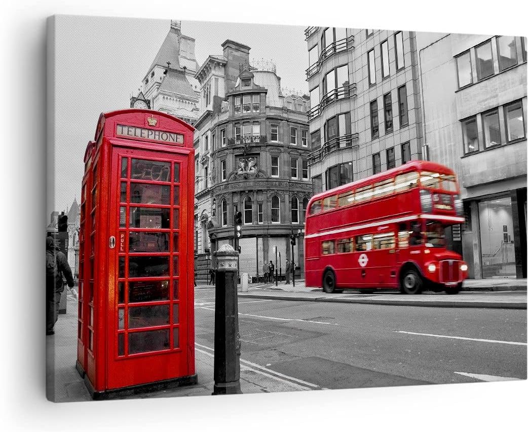 Bilder auf Leinwand Bus Telefon Strasse Leinwandbild mit Rahmen 70x50cm Wandbilder Dekoration Wohnzi