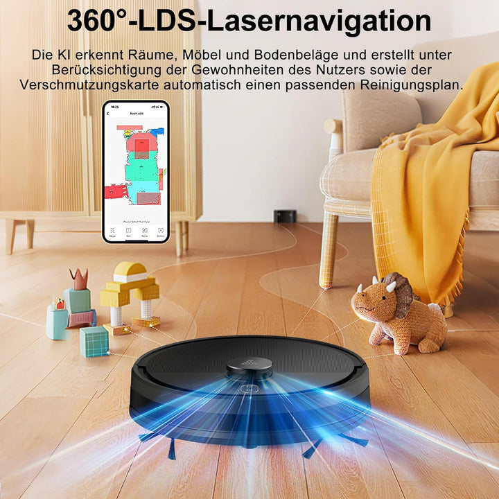 2026 Saugroboter mit Wischfunktion bis zu 5000Pa, 2 in 1 Staubsauger Roboter LiDAR Navigation mit 5