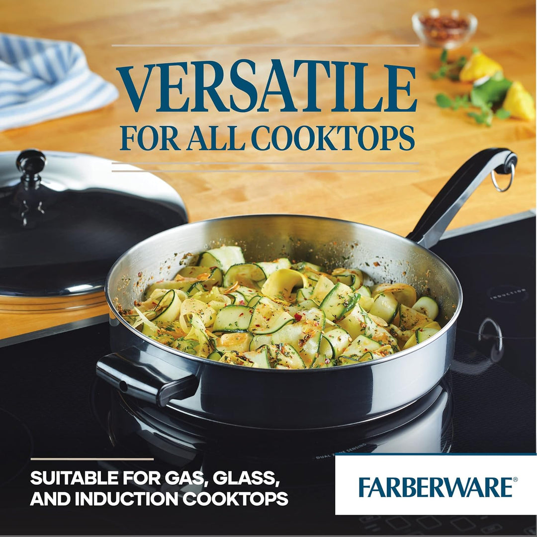 Farberware Klassische Sautepfanne/Bratpfanne/Bratpfanne mit Deckel und Helfergriff, 4,5 Quart, Silbe