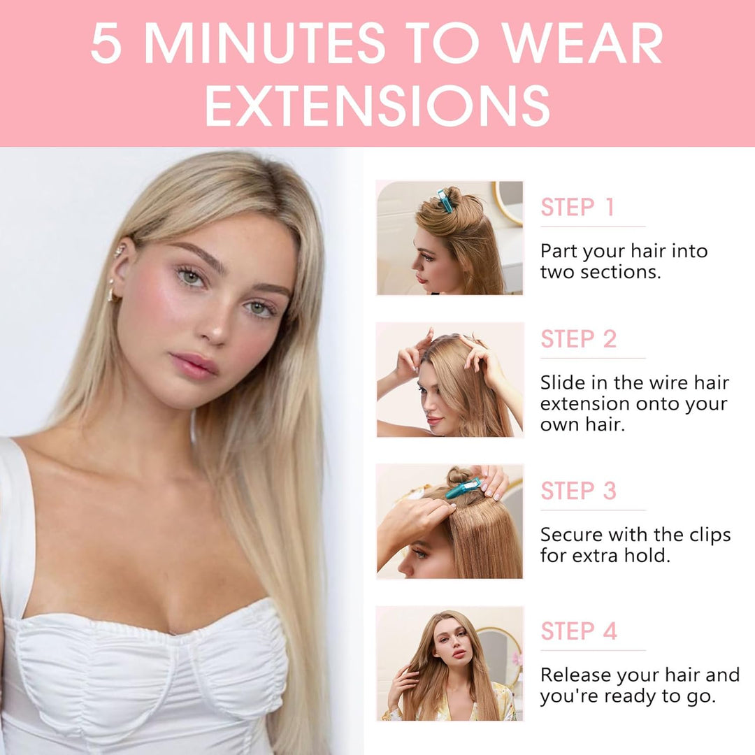 Silk-co Extensions mit transparenter Schnur, Glatte Synthetische Haarverlängerung wie Echthaar, kein