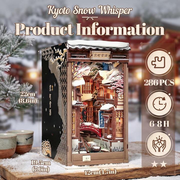 Fsolis Book Nook Kit –Kyoto Snow Whisper Booknook, Japanischer Puppenhaus-Szene, 3D Puzzle Set, Büch