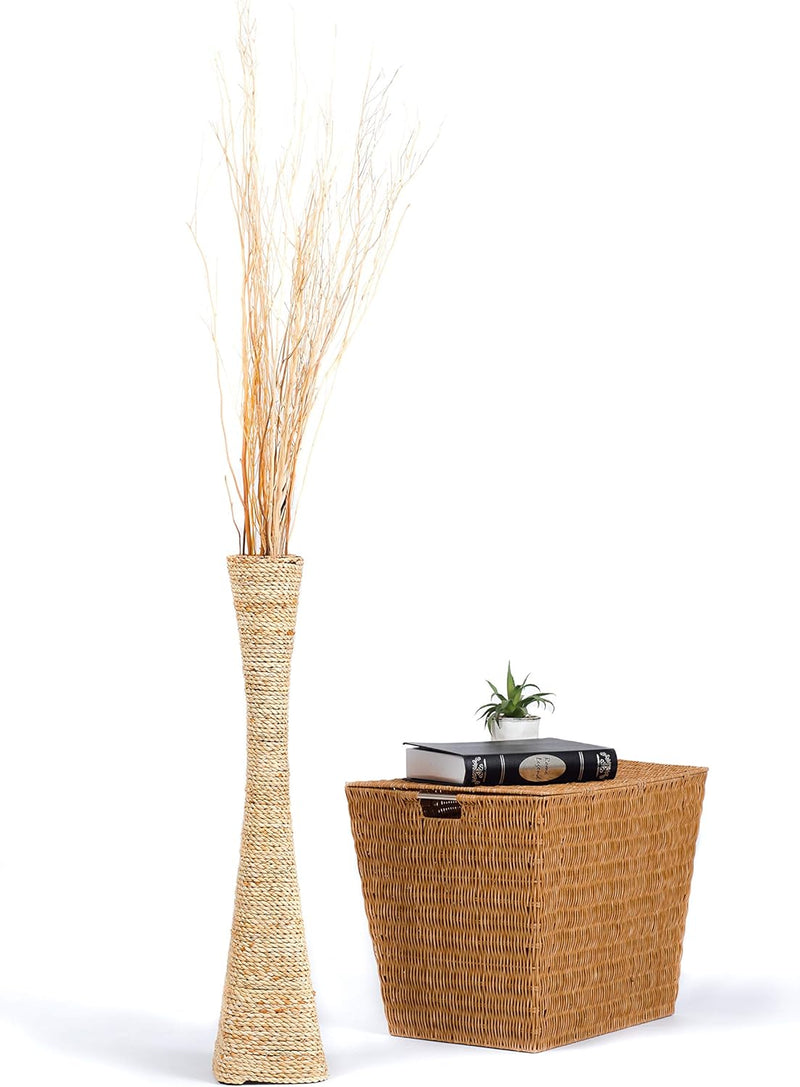 Leewadee Bodenvase für Dekozweige hohe Standvase Design Holzvase, Wasserhyazinthe, 70 cm, Natur 70 c